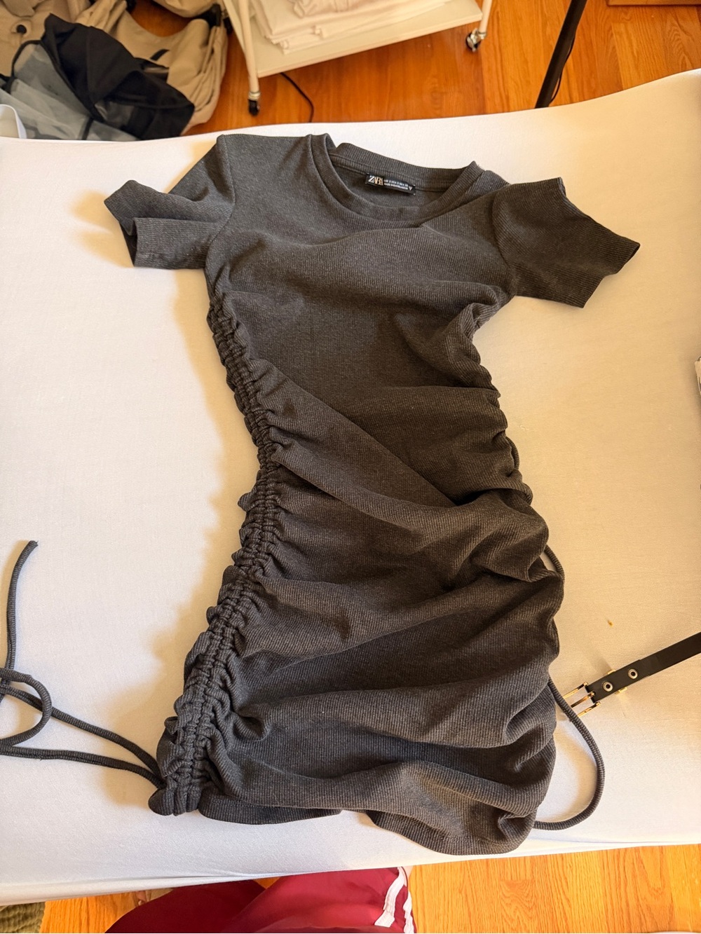 Zara Charcoal Ruched Side Mini Dress